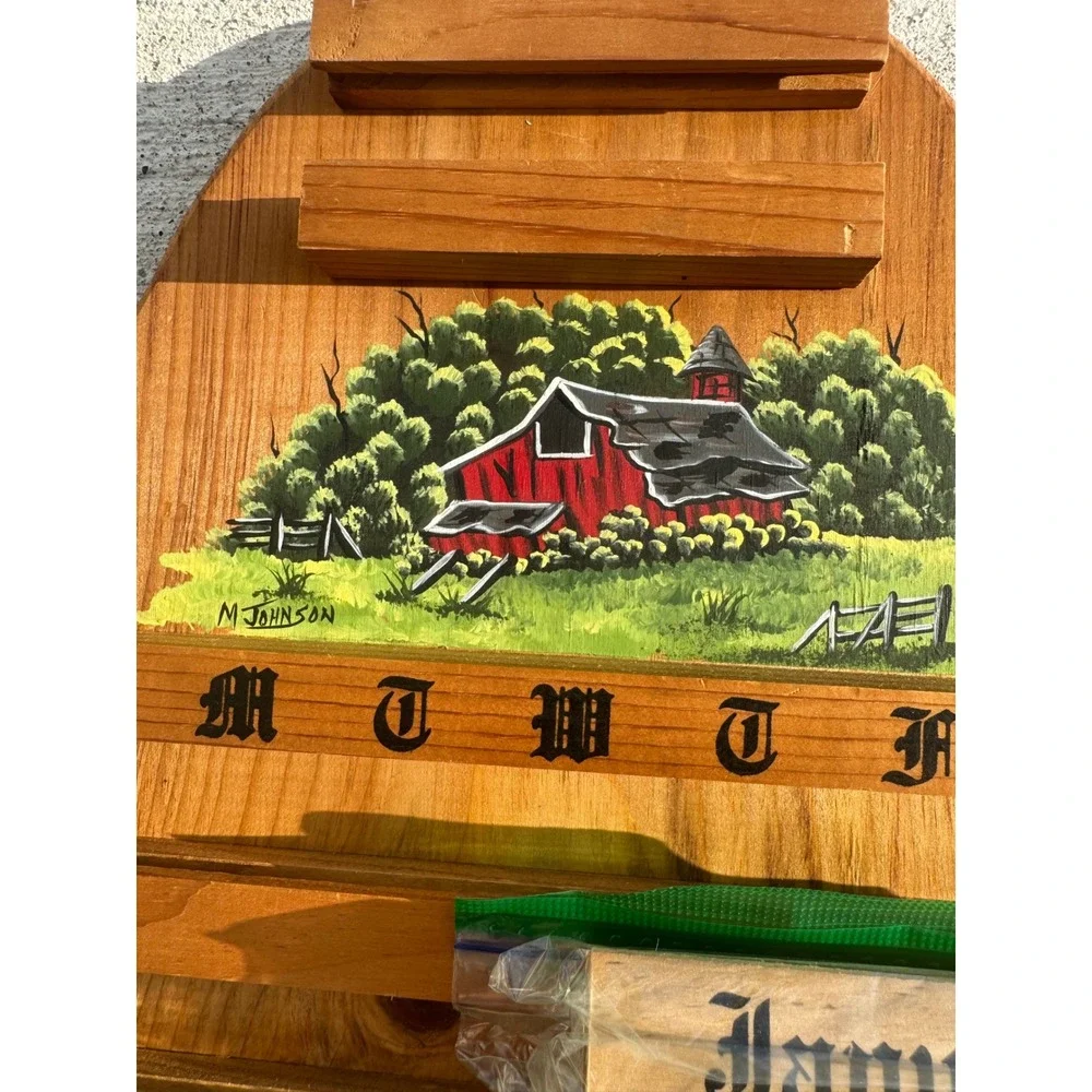 Vintage Wooden Perpetual Wall Calendar Handpainted Barn Decor